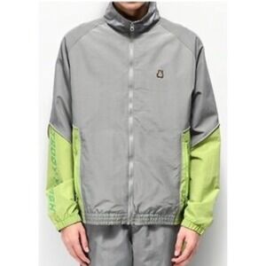 Teddy Fresh Windbreaker Jacket Mens Size Medium Grey Lime Green Streetwear Zip